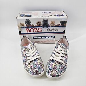 NIB Skechers BOBS B Cute Knitting Hearts Cat Print Sneakers WMLT 114094 Women 7